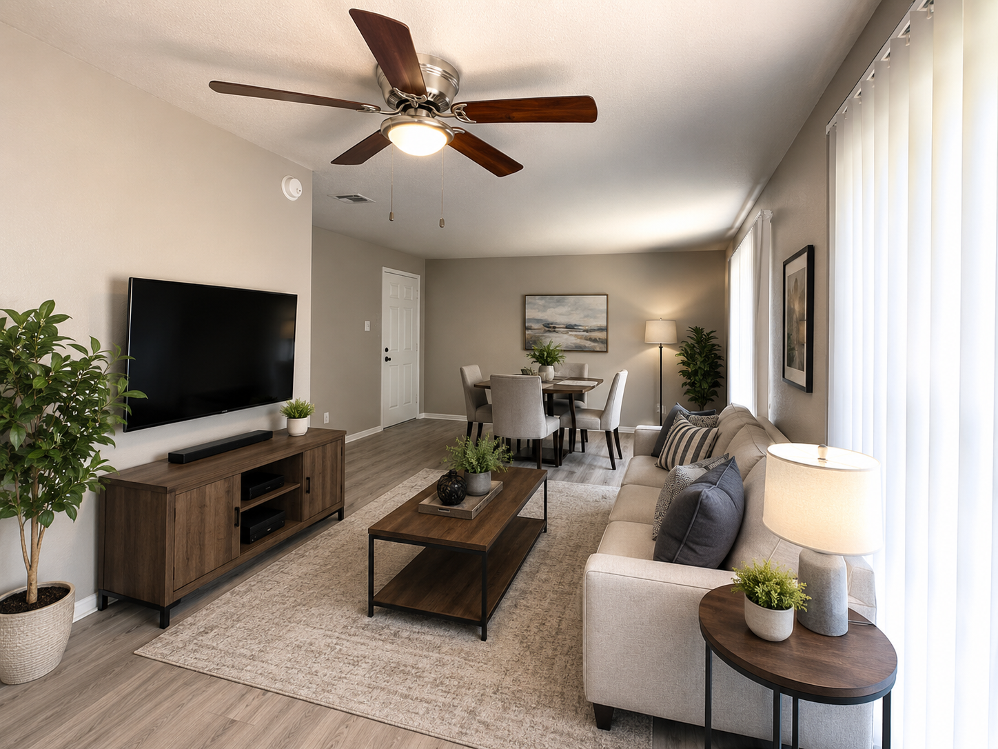 Living and dining area at Melrose Apartments